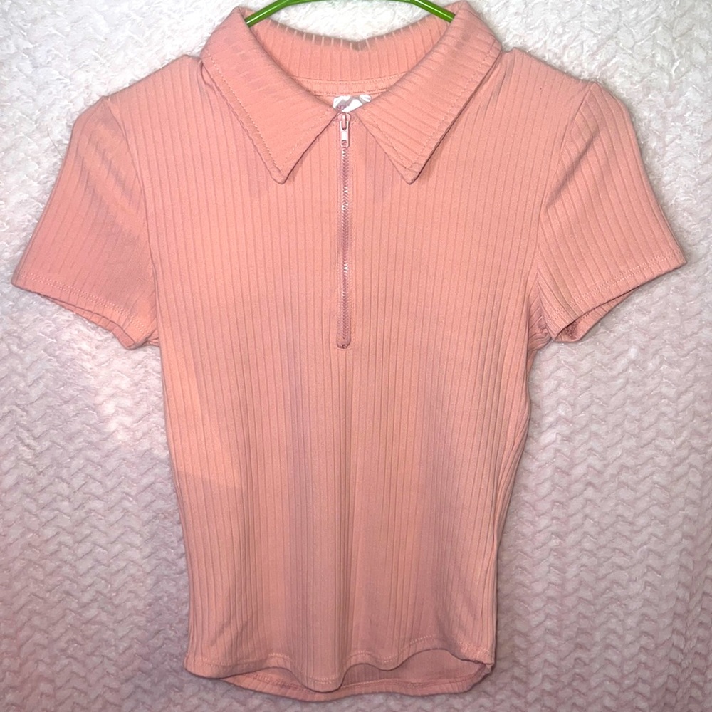 Pink collared half zip top